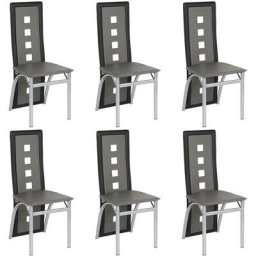 Golden Lot de 6 Chaises de Salle à Manger Cuir Artificiel - Gris Noir