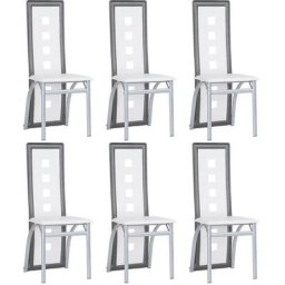 Golden Lot de 6 Chaises de Salle à Manger Cuir Artificiel - Blanc Gris
