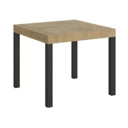 Petite table carrée 90/90 cm extensible 10 personnes 90 à 246 cm bois clair et métal anthracite Evy