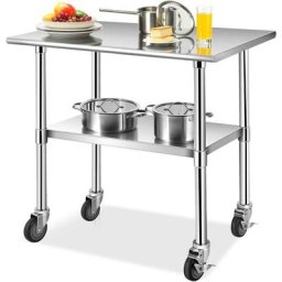 Costway - Table de Travail Cuisine Inox à Roulettes 2 Couches 91,5 x 61 x 88,5CM Charge Max 250KG