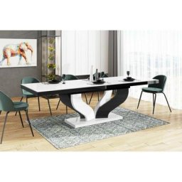 Table à manger évolutive 160-208 -256 x 89 cm x 75 cm - Blanc/Noir - Blanc/Noir