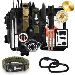 Kit de survie 18 en 1 kit de survie d'urgence en plein air avec couteau lampe de poche pour camping