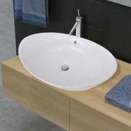 Vasque salle de bain - Moderne Lavabo ovale en céramique avec trop plein 59 x 38,5 cm FR71532