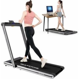 Tapis de Course Pliable 2 en 1, 1-15 km/h avec avec Bluetooth,APP et Double Affichage LED,Main