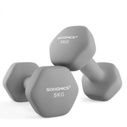 Songmics - Lot de 2 Haltères,2 x 5 kg,Hexagonaux, pour Salle de Sport, Domicile,Gris - Gris