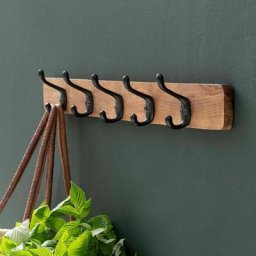 Porte-manteau écolier ou style campagne en bois brut et métal vieilli - Legno chiaro