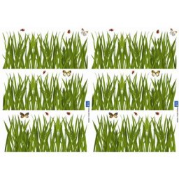 Sticker autocollant décoratif, photo d'herbes hautes entourés de papillons et coccinelles, x2, 30