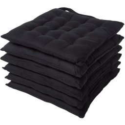 Homescapes - Lot de 6 Galette de Chaise Capitonnée 40 x 40 cm Noir - Noir