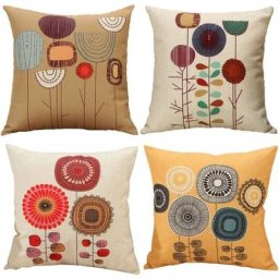 Lot de 4 housses de coussin en coton et lin Motif plantes tropicales 45 x 45 cm