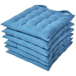 Homescapes - Lot de 6 galettes de chaise Capitonnée Bleu foncé 40 x 40 cm - Bleu Foncé