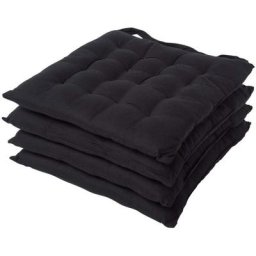 HOMESCAPES Lot De 4 Galette De Chaise Ou Coussin De Chaise Capitonné Noir 40 X 40 cm - Noir