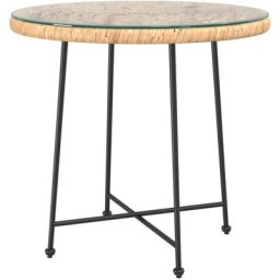 Table de salle à manger Ø80 cm Verre trempé et acier Vidaxl Marron