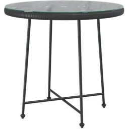 Table de salle à manger Noir Ø80 cm Verre trempé et acier Vidaxl Noir