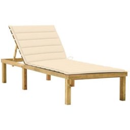 Joli® Mode Bain de soleil patio extérieur - Chaise longue avec coussin crème Bois de pin imprégné