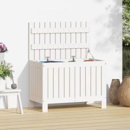 Banc Coffre de rangement de jardin - Banquette Pouf Blanc 76x42,5x54 cm Bois de pin BV287819