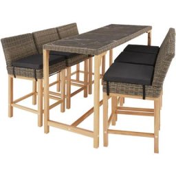 Table de bar en rotin Lovas avec 6 chaises Latina - Table de bar, table de bistrot, table de