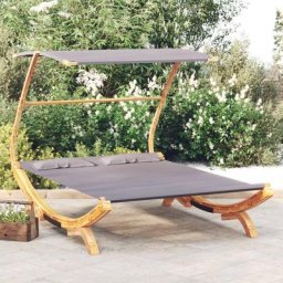 Lit repos et auvent - Chaise longue Bain de soleil 165x203x138cm Bois courbé massif Anthracite