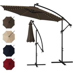 Relax4life - Parasol Lumineux Inclinable avec Éclairage Solaire sur Baleines, Interrupteur