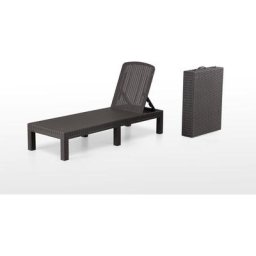 Bain de soleil - Chaise longue - Résine imitation rotin tressé - Dossier réglable - Gris Sparkle