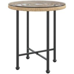 Table de salle à manger Ø50 cm Verre trempé et acier vidaXL - Marron