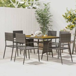 Ensemble Table et Chaise de Jardin 7 pcs - Mobilier à dîner d'extérieur Résine tressée Gris