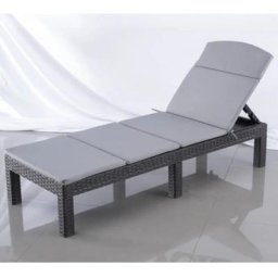 Bain de soleil - Chaise longue - Résine imitation rotin tressé - Coussin - Dossier réglable - Gris