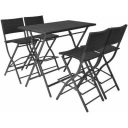 Mobilier à dîner pliable jardin 5 pcs Acier Résine tressée Noir Vidaxl Black