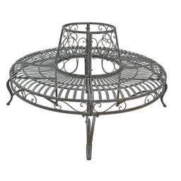 Banc de jardin fer Tour d'arbre 140x140x78cm - Marron Gris