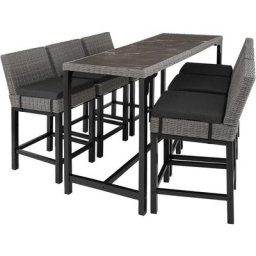 Tectake - Table de bar en rotin Lovas avec 6 chaises Latina - Table de bar, table de bistrot, table