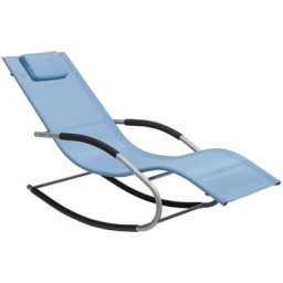 Transat Bain de Soleil Fonction Bascule en Acier Noir et Textile Bleu Matières Durables et Design