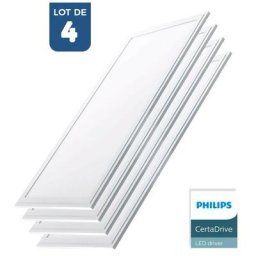 Pack de 4 panneaux led slim 120X30 cm - Driver Philips - 44W - UGR19 Blanc Neutre - Blanc Neutre