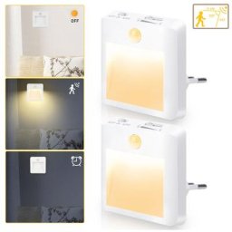 Lot de 2 Veilleuse Led,avec Détecteur de Mouvement et Capteur de Lumière,Blanc Chaud - Blanc