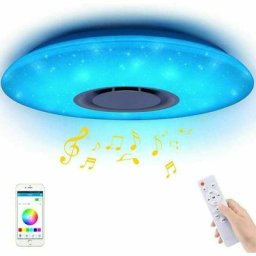 Plafonnier led Musique 36W avec Haut-parleur Bluetooth, Télécommande app, Ø40cm Lampe Plafond Blanc