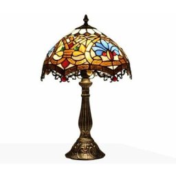 Lampe de table d'inspiration Tiffany avec mosaïque florale en verre