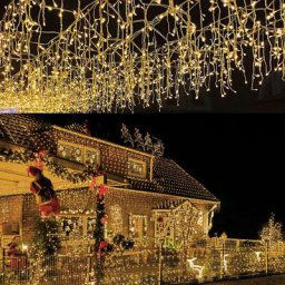 20m 600 led Pluie Verglaçante Glaçon Noël Jardin Lumières Rideau Guirlande Lumineuse, Blanc Chaud