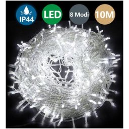 10m 100 led Guirlande Lumineuse Lumières de Noël Éclairage Luminaire Étanche, Blanc Froid - Blanc