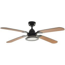 Led Ventilateur de plafond avec lampe 'Tedric' en métal pour salon & salle à manger - noir, chêne