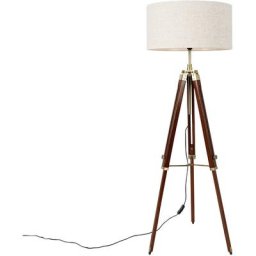 Cortin stof - Lampe de table trépied/tripode Industriel - 1 lumière - h 166 cm - Marron - Rustique