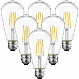 6pcs] ampoule à filament led e27 vis lumière chaude transparente (3000K)
