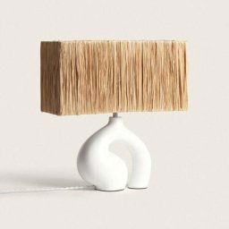Ledkia - Lampe à Poser Céramique et Raphia Kermenis Blanc Cassé - Blanc Cassé