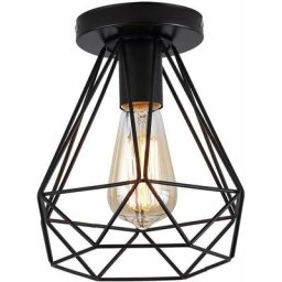 Retro Industrielle Plafonnier en Métal Noir Cage,Mini Suspension Plafonnier,suspension luminaire