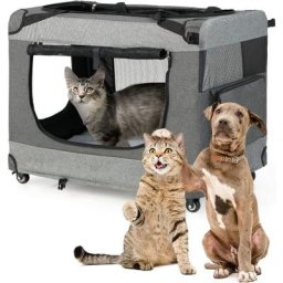 GOPLUS Sac Transport Chat Chien, Caisse de Transport Pliable Respirant, avec roulettes et Matelas