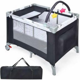 Lit Parapluie Bébé 3 en 1 avec Table à Langer, Lit de Voyage Pliable avec Matelas Respirant, 2