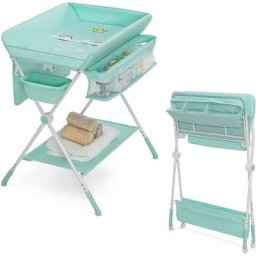 Table à Langer Pliable pour Bébé, Table à Langer à 3 Hauteurs Réglables avec Roues, Ceinture de