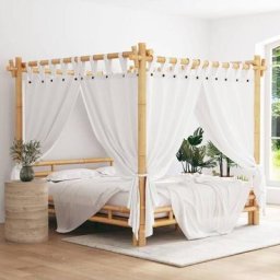 Lit adulte Contemporain | Lit à baldaquin 180x200 cm Bambou 42910 - Brun