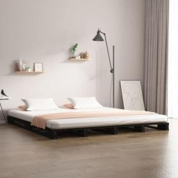 Cadre de lit Double pour adulte Noir 140x190 cm Bois de pin massif,190 x 140 x 11 cm