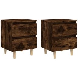 Lot de 2 Tables de Chevet, Tables de nuit, pour Chambre Salon Couloir, et pieds en bois Chêne fumé