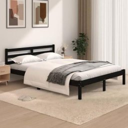 Lit adulte Contemporain | Cadre de lit Bois de pin massif 120x190 cm Noir petit double 16505 - Noir