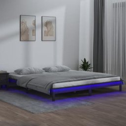 Chic Lit Double - maison - 2 Place Cadre de lit à led Gris 140x200 cm Bois massif NEUF4320