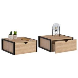 Lot de 2 tables de chevet murales detroit étagère suspendue design industriel - Bois-clair